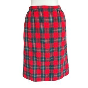 Vintage Pendleton Lennox Tartan 100% Wool Skirt Red Green Knee Length Womens 14
